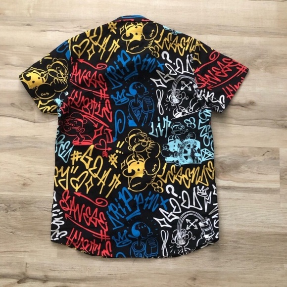 Phat Farm x Popeye Multicolor Graffiti Button Down Shirt - Picture 5 of 7